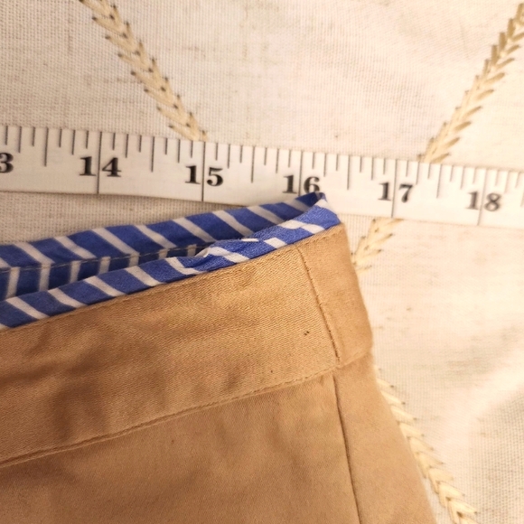 Anthropologie‎ Tan A-Line Skirt Size 14 Blue White Stripe Pockets Preppy EUC - Picture 4 of 6